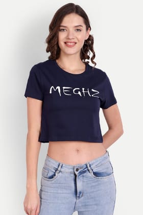 Women Navy Blue Crop Top