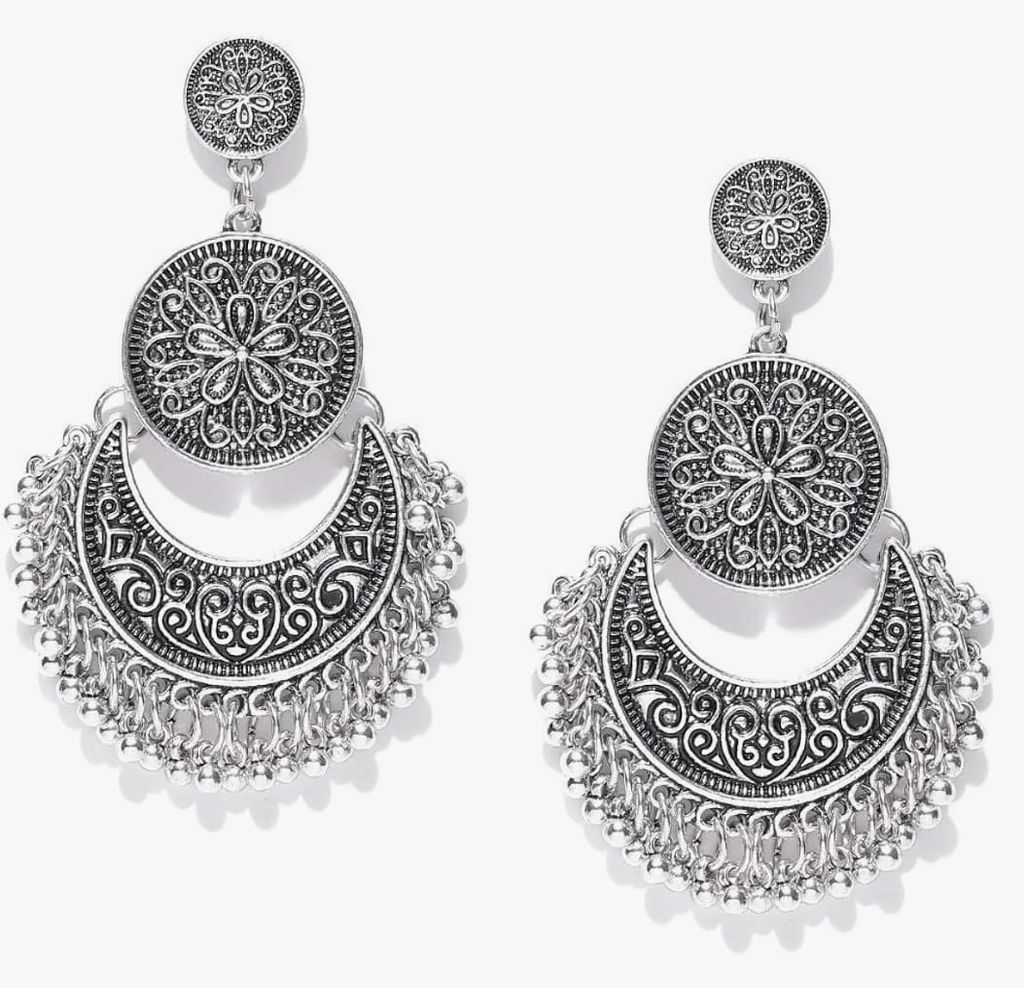 Oxidized silver-plated handcrafted crescent moon shape earrings