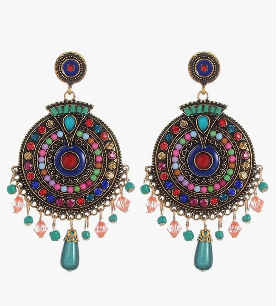 Colorful Beaded Drop Earrings with Antique Gold Accents