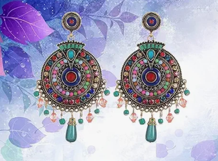 Colorful Beaded Drop Earrings with Antique Gold Accents