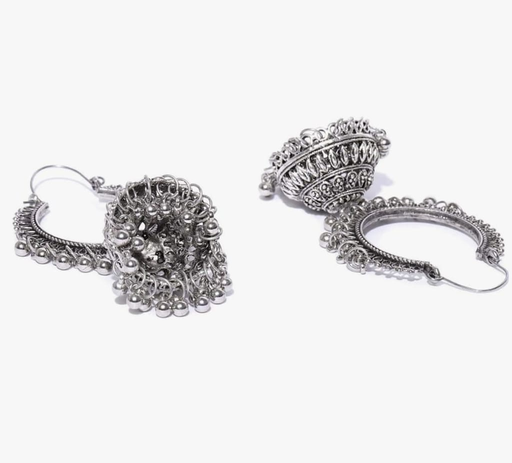 Oxidized Silver Plated Traditional Jhumki Earrings