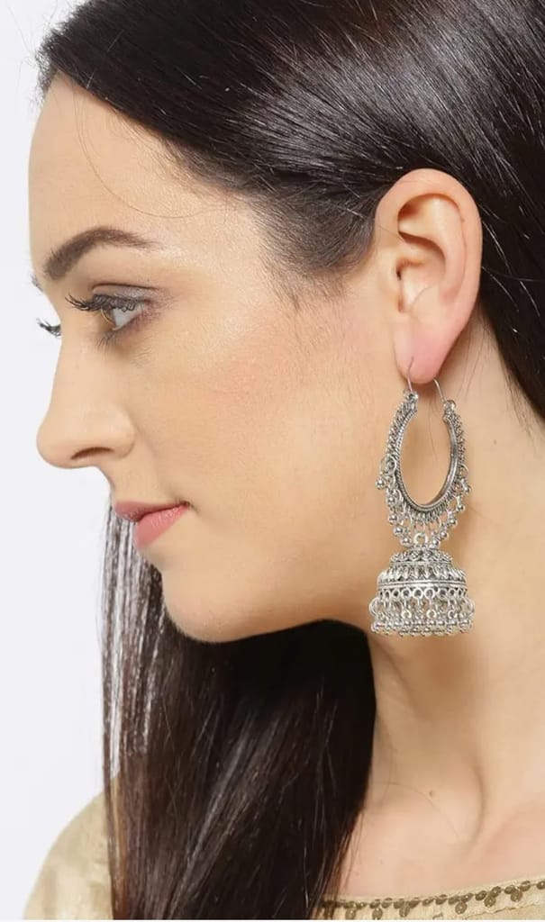Oxidized Silver Plated Traditional Jhumki Earrings
