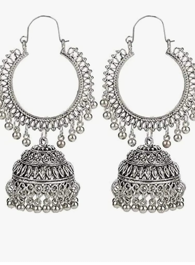 Oxidized Silver Plated Traditional Jhumki Earrings