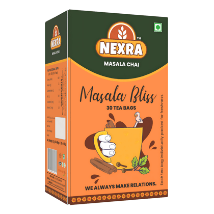 Nexra - Masala Bliss Tea - 30 Exquisite Masala Tea Bags | For Refreshing and Flavorful Experience | Made with 11 Different Hand Ground Spices