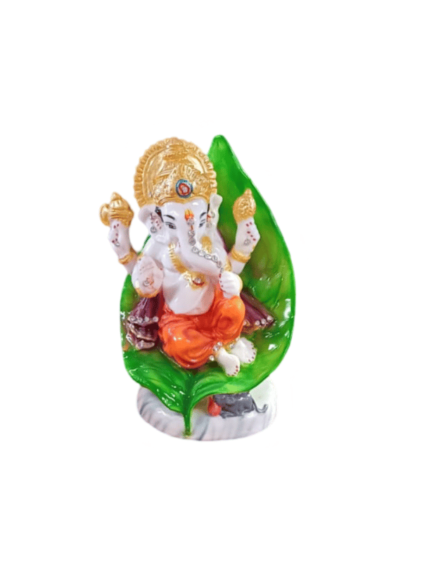 . White Ganesha Statue on Lotus Leaf