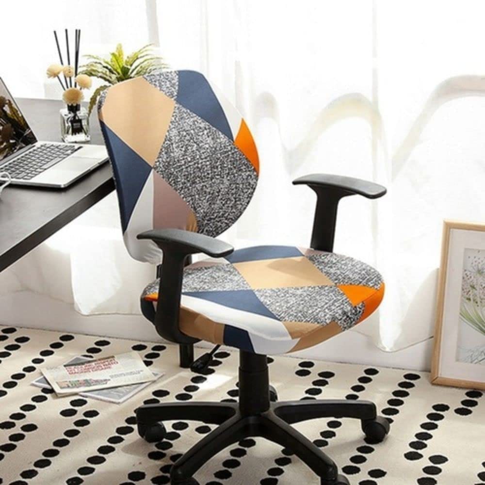 PENTHOOM Office Chair Cover Stretchable, Removable Washable Computer Chair Cover for Office, Rolling Chair Cover - Orange Diamond Pattern