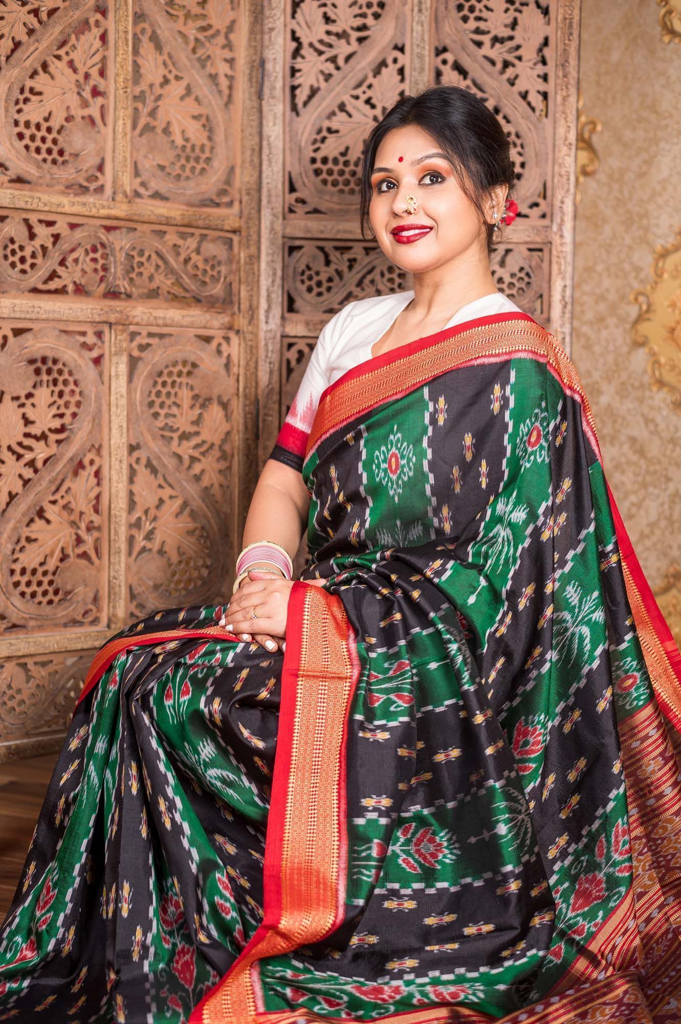 Orissa Khandua Silk Saree with Tie/Dye Technique - Atulya Karigari