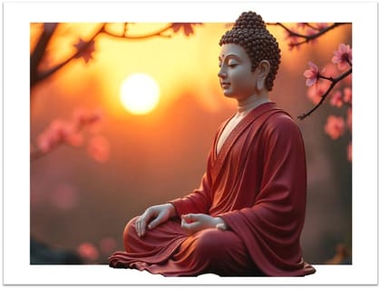 Gautam Buddha Vastu Painting Sunset | Buddha Painting for Living, Bedroom | Buddha Painting for Vastu Wall Decoration | Unframed Motivational Buddha Painting | Auspicious Vastu Yantra | Size: A4