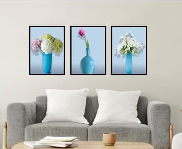 Flower Painting (Set of 3) For Wall Decoration Blue | Modern Art Wall Decor | Painting For Living Room Office, Living room, Bedroom | Self Adhesive wall painting | Set Of 3 | Size: Each Panel 10 x 8 Inches