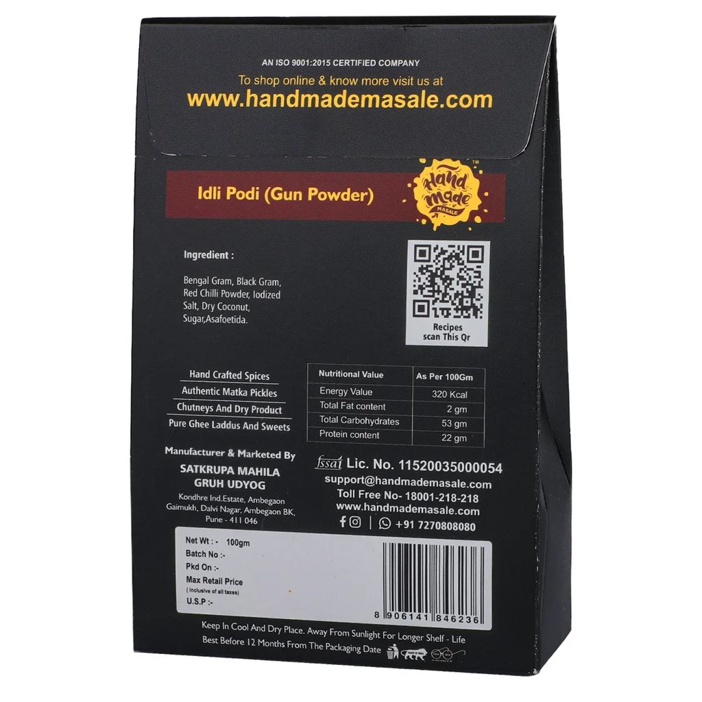 Handmade Masale Idli Podi (Gun Powder) - 100% Natural & Authentic South Indian Spice Blend for Idlis, Dosas, Uttapams & More