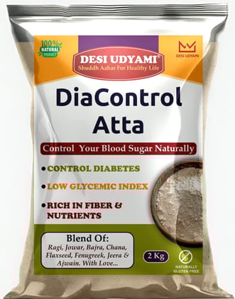 Desi Udyami's Dia-Control Atta: A Sugar-Free Multigrain Flour for Healthy Living  | DiaControl Multigrain Atta for Diabetes Care | Low Glycemic, High Fiber Flour | Natural Ingredients for Healthy Blood Sugar 2 Kg