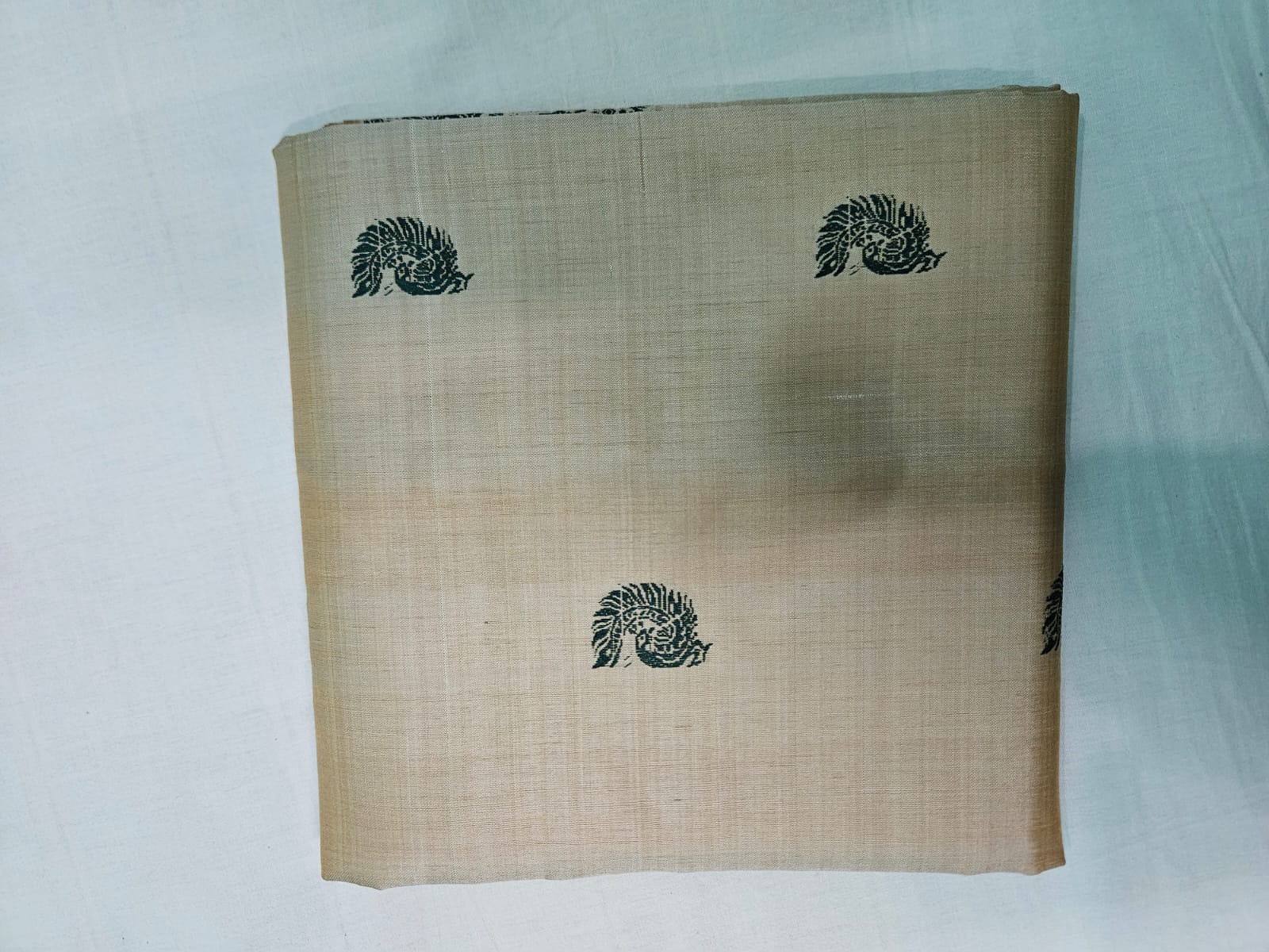 Beige and Black Hand Block Printed Pure Linen Saree