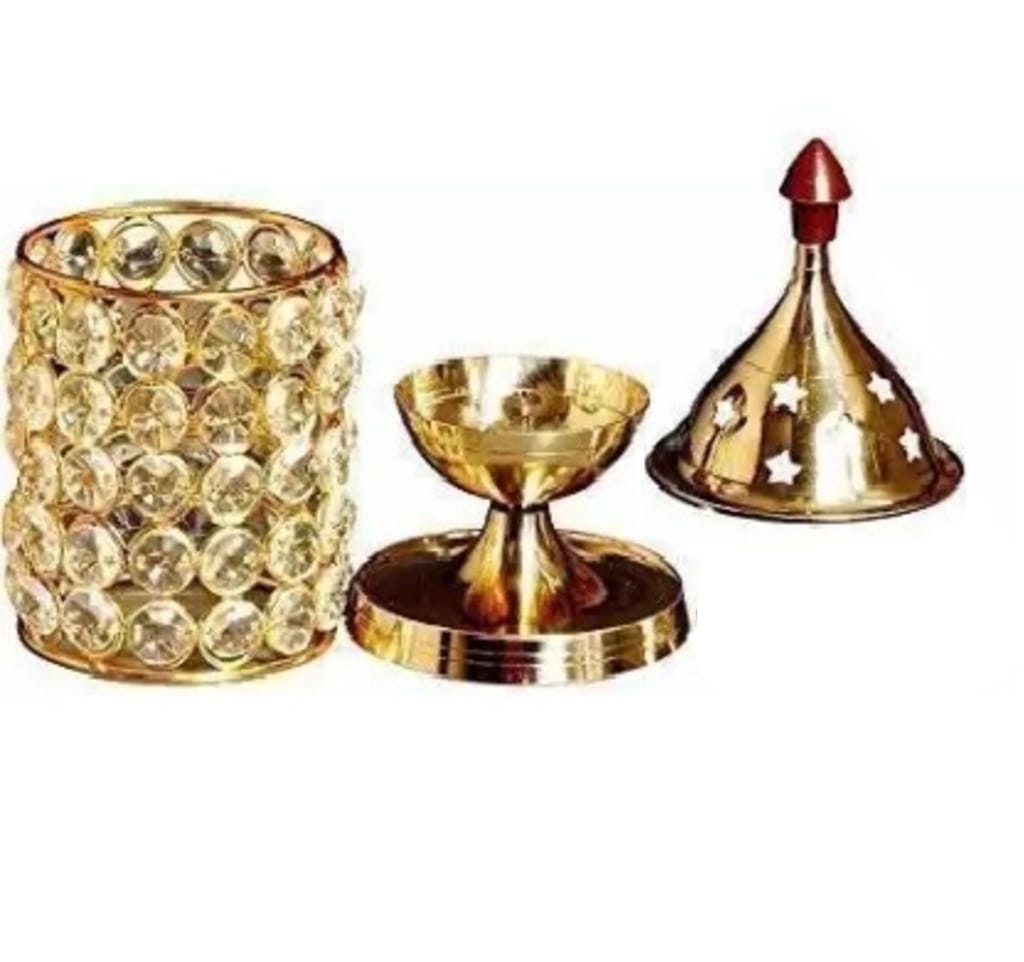 Modern Home - - and - - Decor Brass with Crystal Embellished Deepak | Traditional Indian Oil Lam