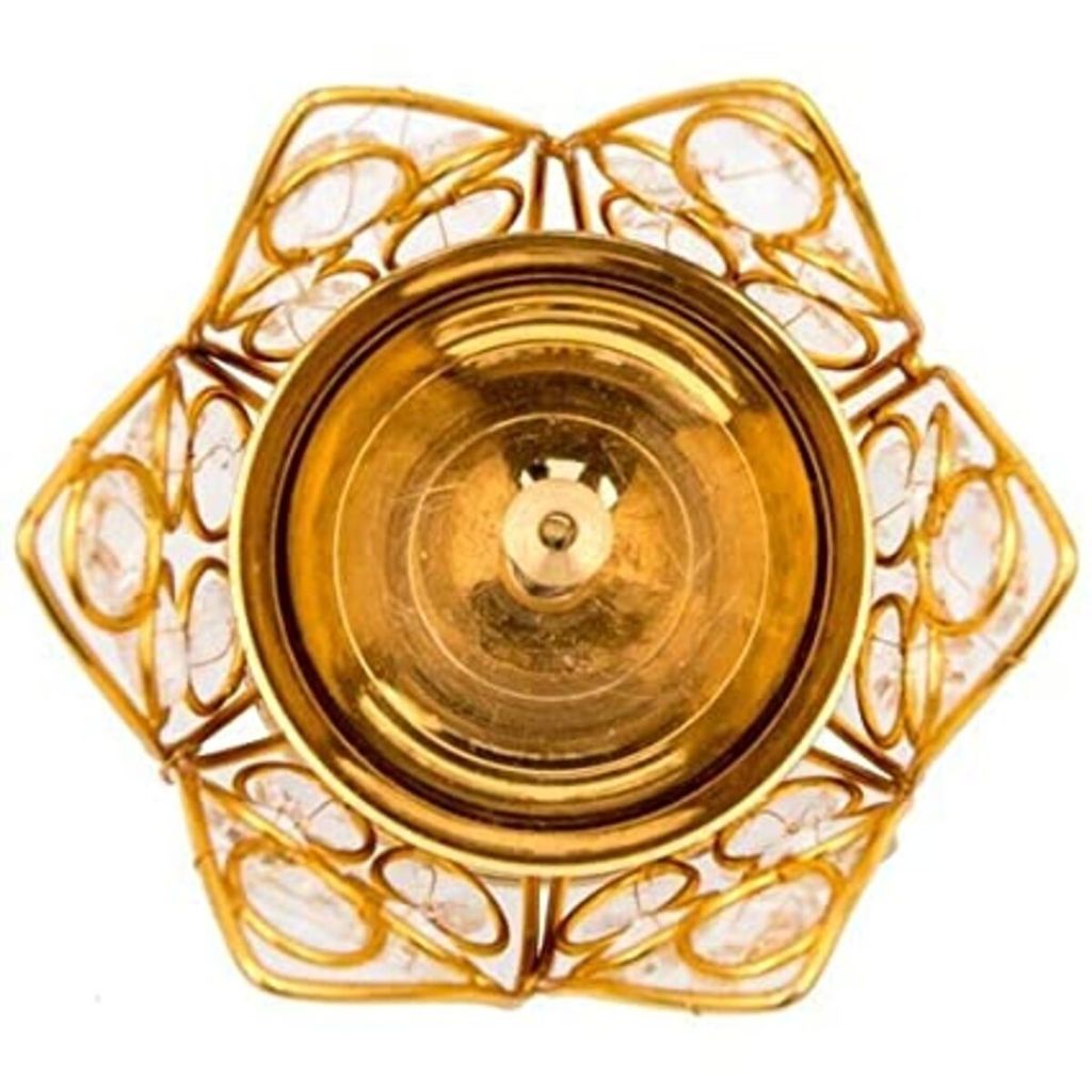 Affordable Home - - and - - Decor Gold Plated Brass with Crystal Lotus Flower Diya for Diwali De