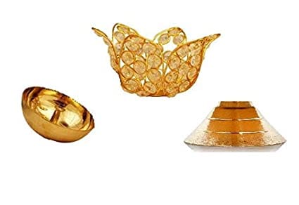 Affordable Home - - and - - Decor Gold Plated Brass with Crystal Lotus Flower Diya for Diwali De