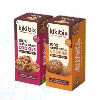 Kikibix Cranberry Walnut & Protein Almond Cookies Combo Pack of 2