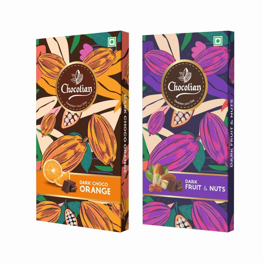 Chocolian Bakers Dark Chocolate with Orange & Dark Fruit & Nut | Dark Chocolate | 100% Veg | Eggless | (Each of
