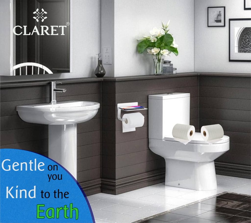 Claret Super Soft Toilet Paper – Hygienic & Super Soft, Toilet Paper, Hygienic, Eco-Friendly, Virgin Pulp, 100% Virgin Pulp (4 Rolls, 300 Pulls Each)