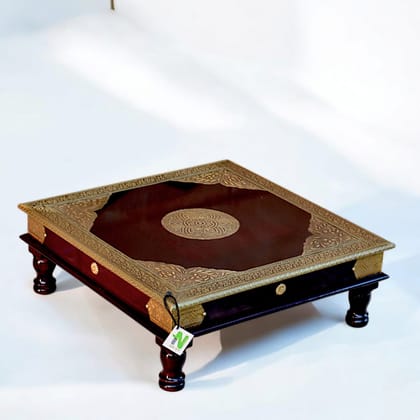 Handcrafted Wooden Pooja chowki /Coffee Table with Ornate Metal Inlay / brass fited Handcrafted Wooden Pooja chowki /Coffee Table with Ornate Metal Inlay / brass fited