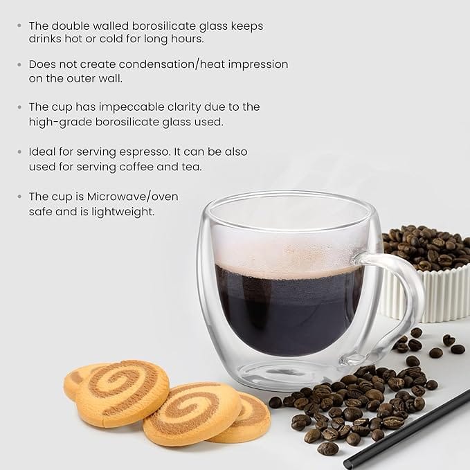 Double Wall Glass Coffee Mug with Handle, 12 oz