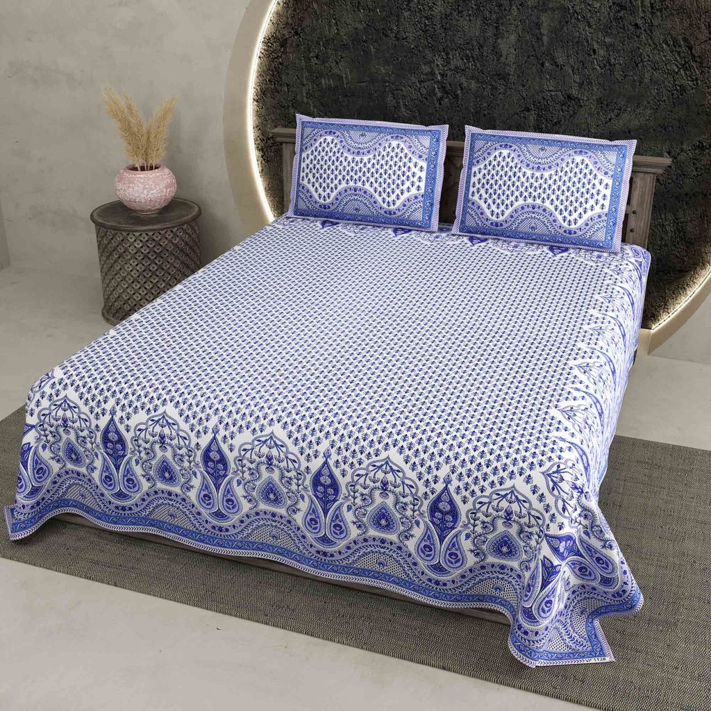 3001-Hometrade India-Standard King Size (90*108 Inches) Double Bedsheet With 2 Pillow Cover-RJ-14-Jaipur lining-3105