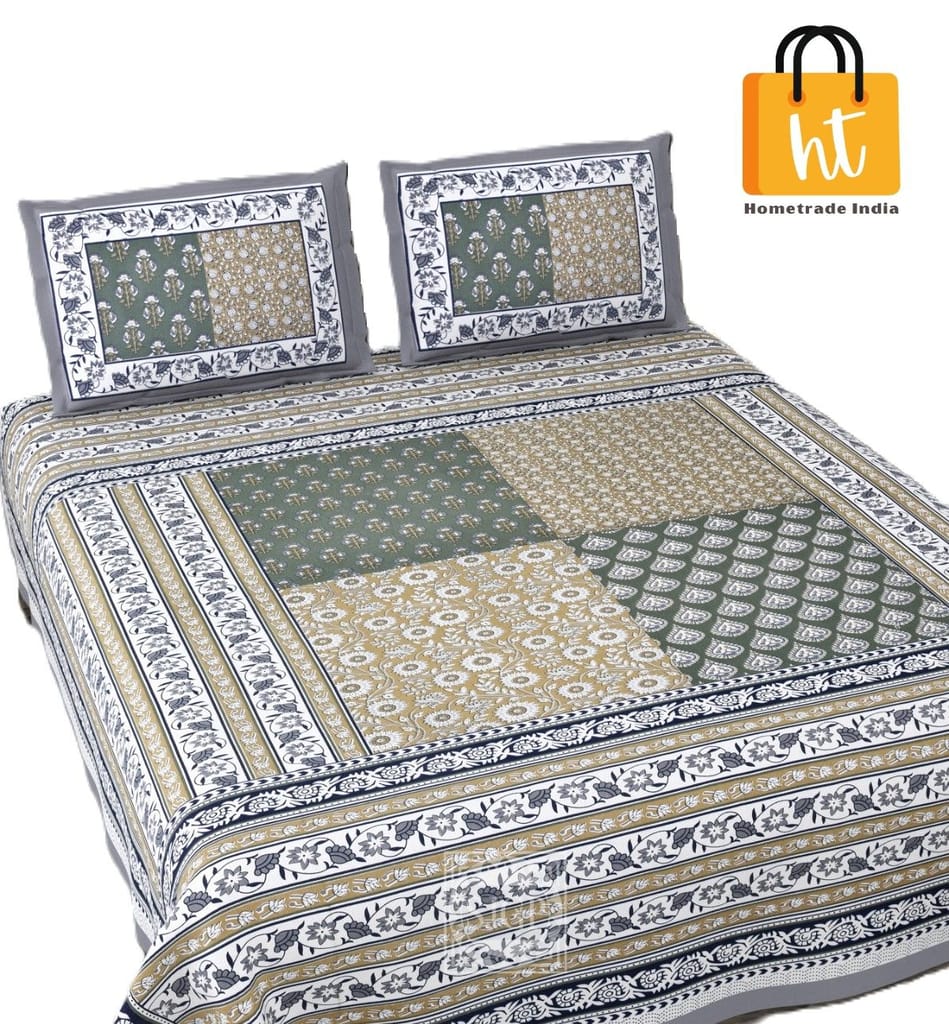 3001-Hometrade India-Standard King Size (90*108 Inches) Double Bedsheet With 2 Pillow Cover-RJ-14-Jaipur lining-3133