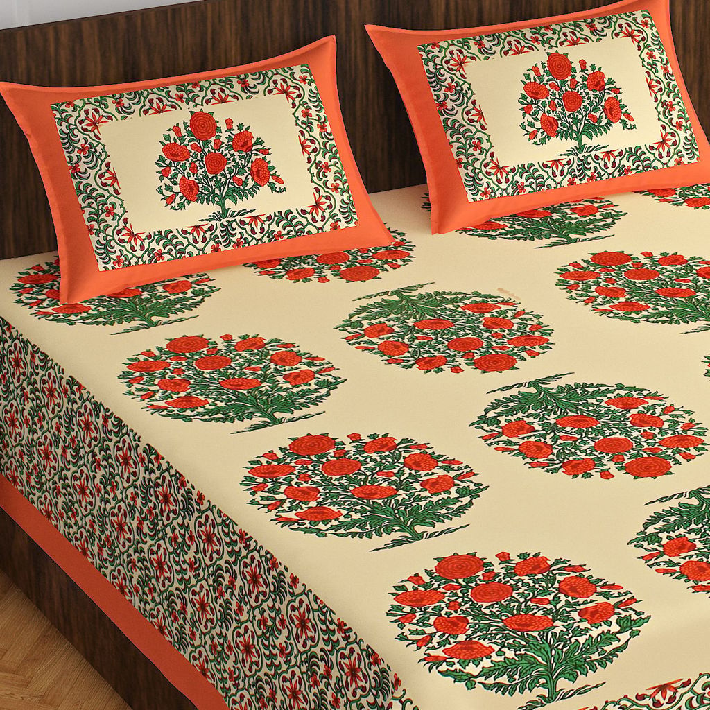 3001-Hometrade India-Standard King Size (90*108 Inches) Double Bedsheet With 2 Pillow Cover-RJ-14-Jaipur lining-3174