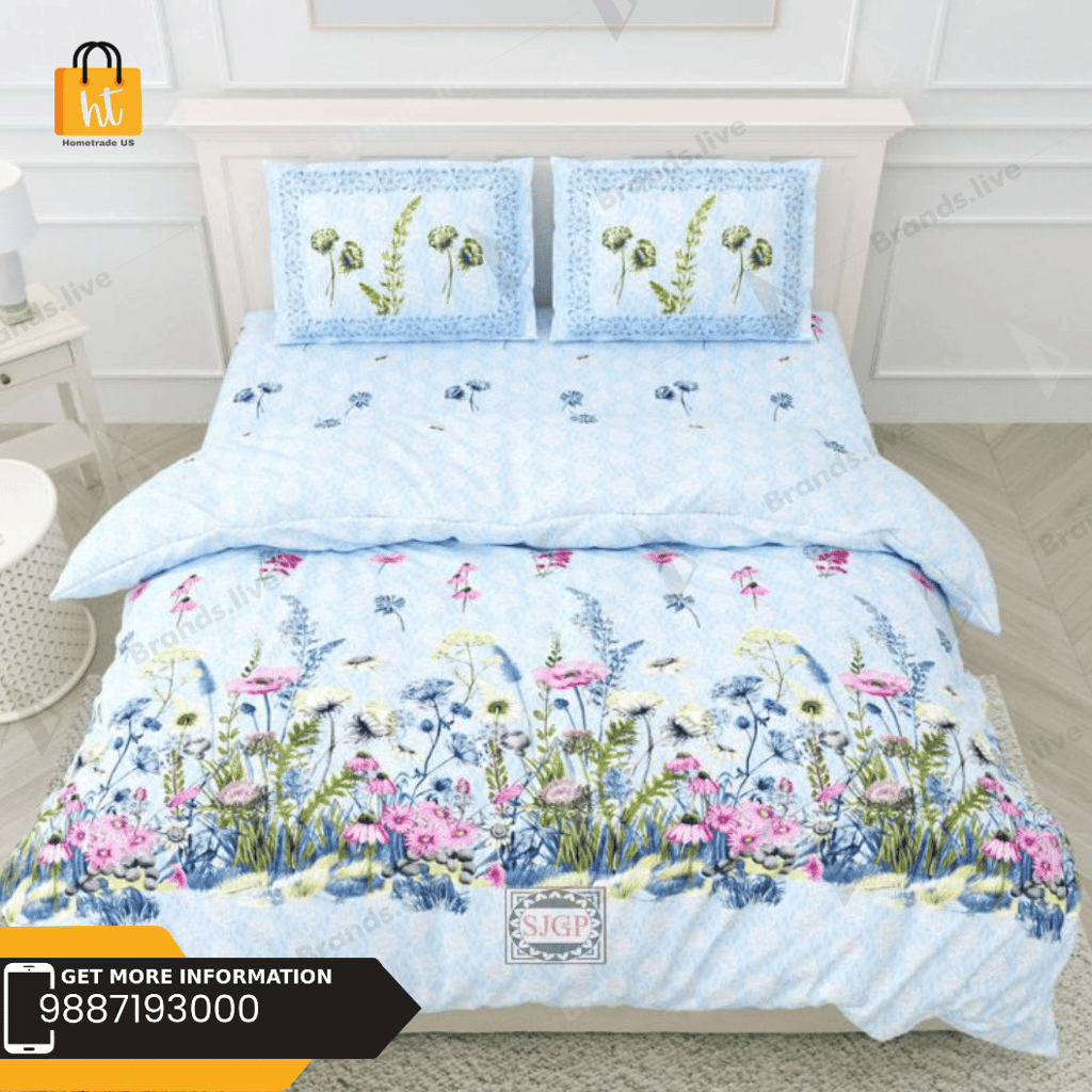 3001-Hometrade India-Standard King Size (90*108 Inches) Double Bedsheet With 2 Pillow Cover-RJ-14-Jaipur lining-3252