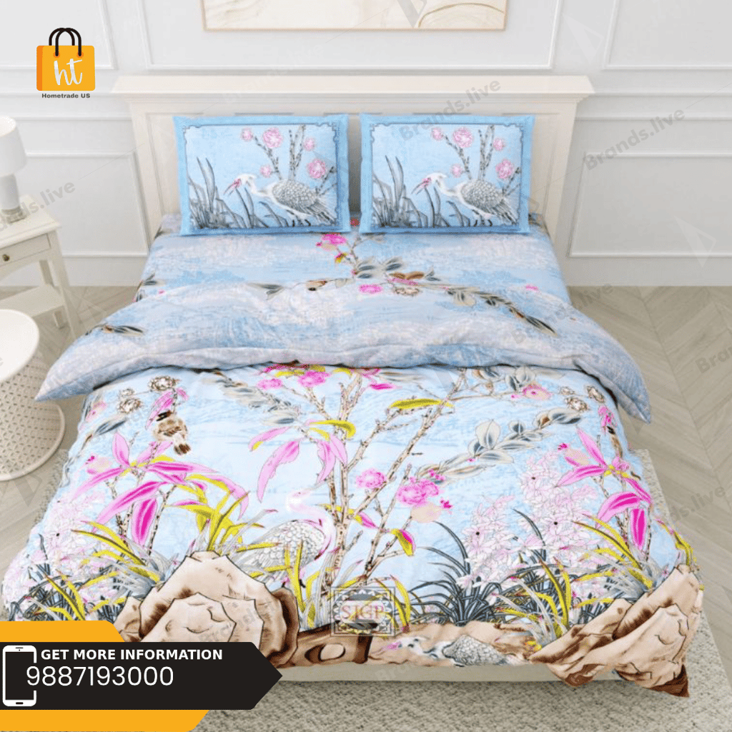 3001-Hometrade India-Standard King Size (90*108 Inches) Double Bedsheet With 2 Pillow Cover-RJ-14-Jaipur lining-3269