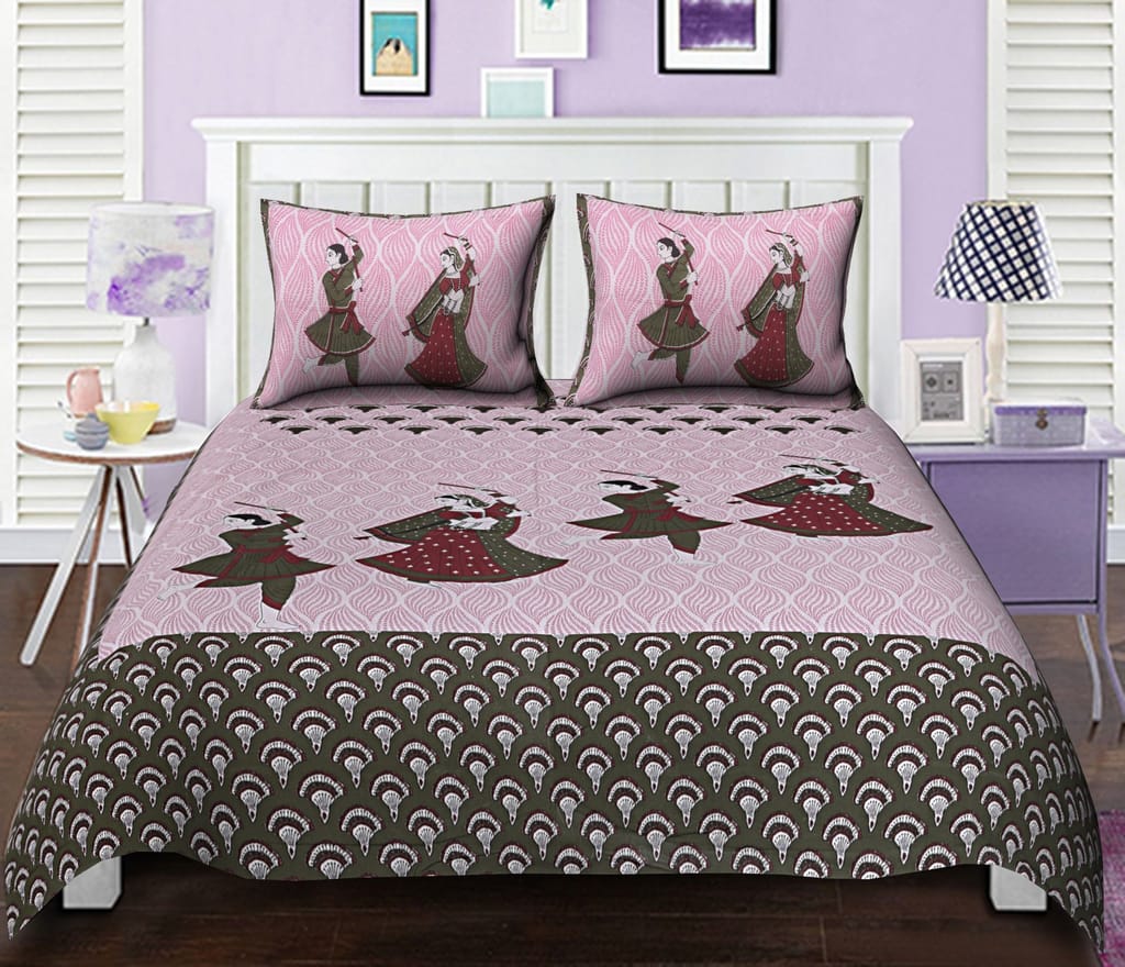 3001-Hometrade India-Standard King Size (90*108 Inches) Double Bedsheet With 2 Pillow Cover-RJ-14-Jaipur lining-3393