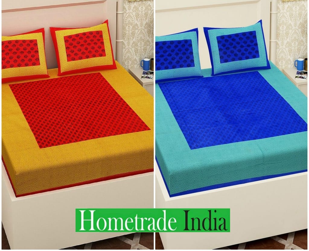 3001-Hometrade India-Standard King Size (90*108 Inches) Double Bedsheet With 2 Pillow Cover-RJ-14-Jaipur lining-3414