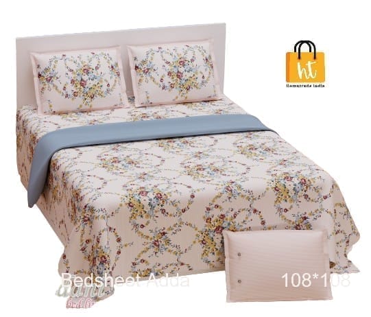 3001-Hometrade India-Standard King Size (90*108 Inches) Double Bedsheet With 2 Pillow Cover-RJ-14-Jaipur lining-3442