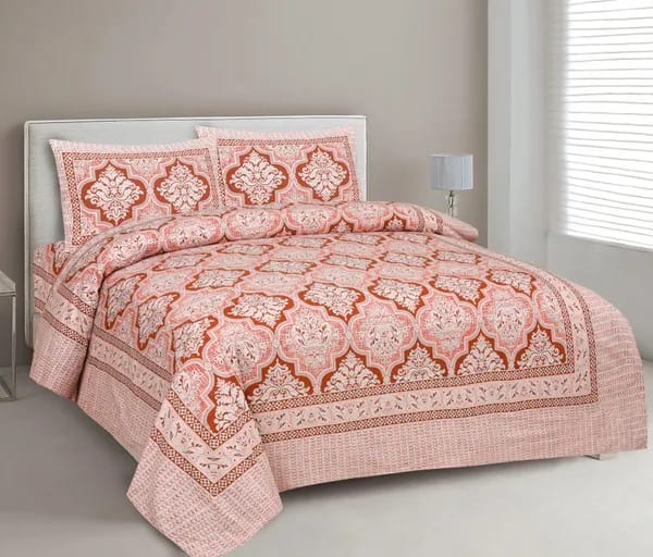 3001-Hometrade India-Standard King Size (90*108 Inches) Double Bedsheet With 2 Pillow Cover-RJ-14-Jaipur lining-3477