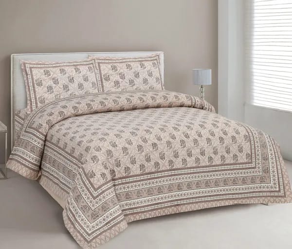 3001-Hometrade India-Standard King Size (90*108 Inches) Double Bedsheet With 2 Pillow Cover-RJ-14-Jaipur lining-3494