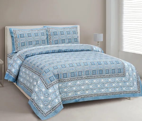 3001-Hometrade India-Standard King Size (90*108 Inches) Double Bedsheet With 2 Pillow Cover-RJ-14-Jaipur lining-3497
