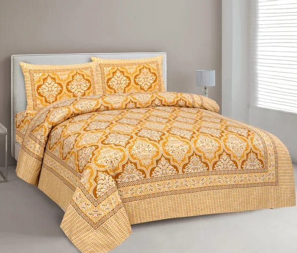 3001-Hometrade India-Standard King Size (90*108 Inches) Double Bedsheet With 2 Pillow Cover-RJ-14-Jaipur lining-3508
