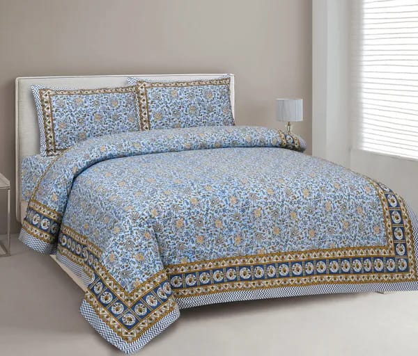 3001-Hometrade India-Standard King Size (90*108 Inches) Double Bedsheet With 2 Pillow Cover-RJ-14-Jaipur lining-3562