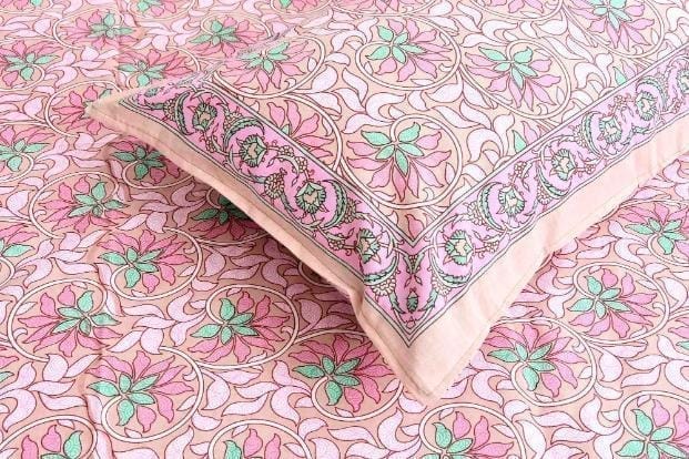 3001-Hometrade India-Standard King Size (90*108 Inches)-Pure Cotton Jaipuri Double Bedsheet With Matching Pillow Cover