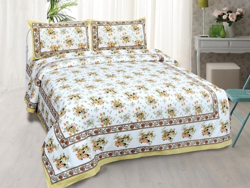 3001-Hometrade India-Standard King Size (90*108 Inches)-Buy Pure Cotton Jaipuri Printed Flat King Size Double Bedsheet With 2 Matching Pillow Cover