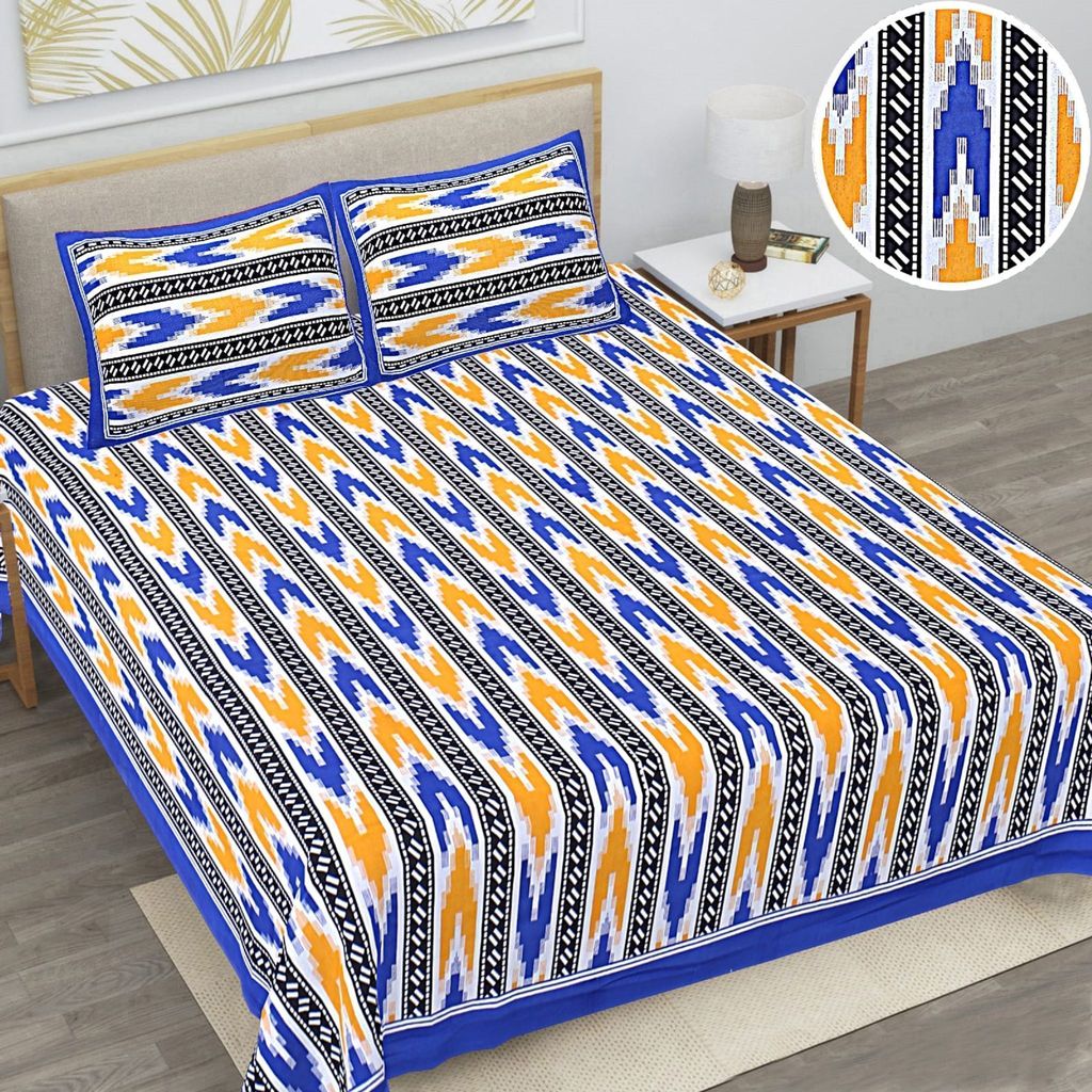 3001-Hometrade India-Standard King Size (90*108 Inches) Double Bedsheet With 2 Pillow Cover-RJ-14-Jaipur lining-3753