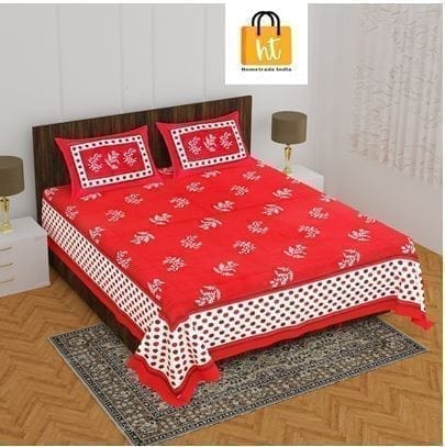 3001-Hometrade India-Standard King Size (90*108 Inches) Double Bedsheet With 2 Pillow Cover-RJ-14-Jaipur lining-3793