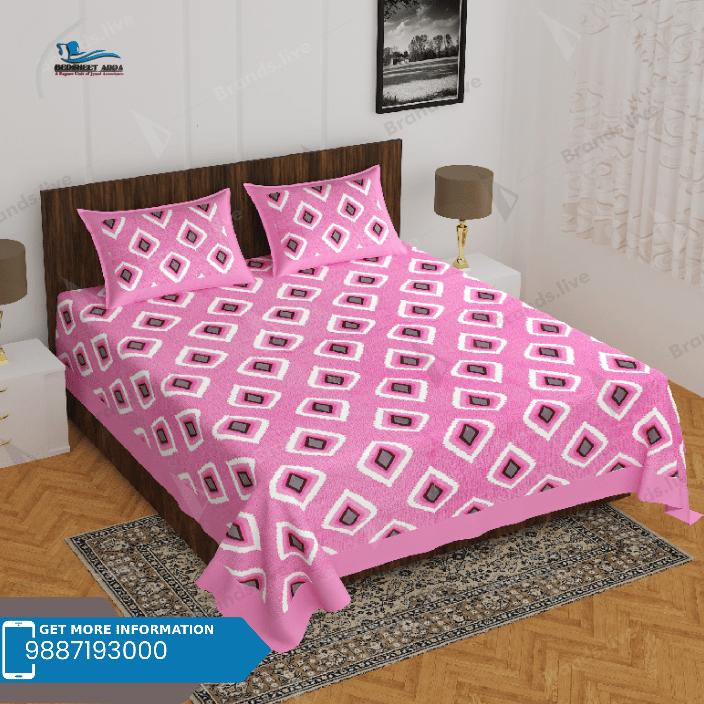 3001-Hometrade India-Standard King Size (90*108 Inches) Double Bedsheet With 2 Pillow Cover-RJ-14-Jaipur lining-4015