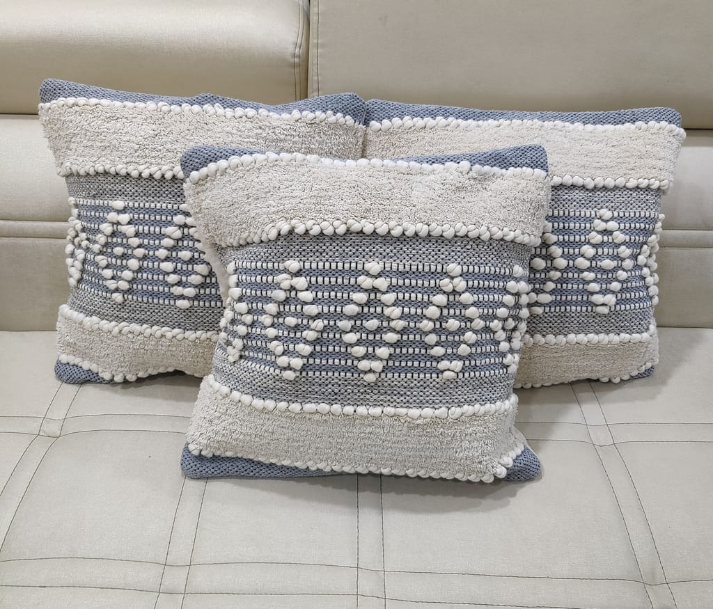 BulkySanta handtufted Cotton Cushion Covers for Sofa, 16 in x 16 in (Diamond White Grey)