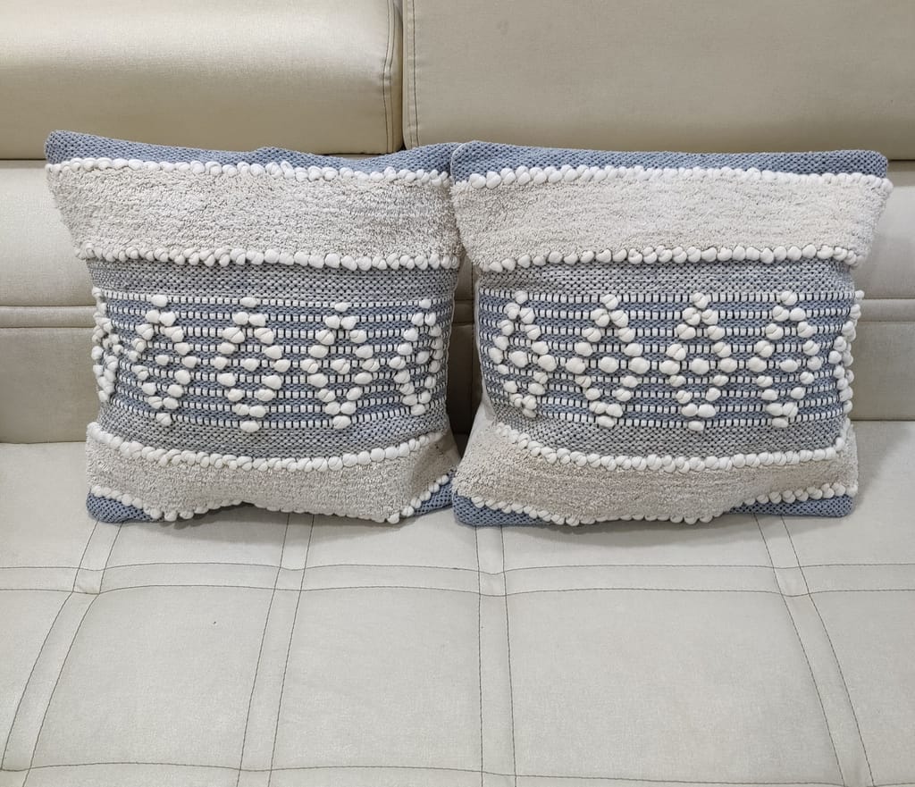 BulkySanta handtufted Cotton Cushion Covers for Sofa, 16 in x 16 in (Diamond White Grey)