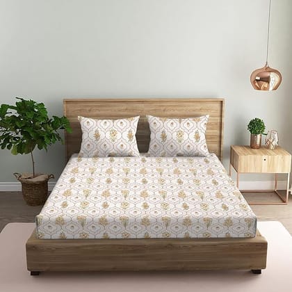  Floral Printed Cotton Bedsheet with 2 Pillow Covers