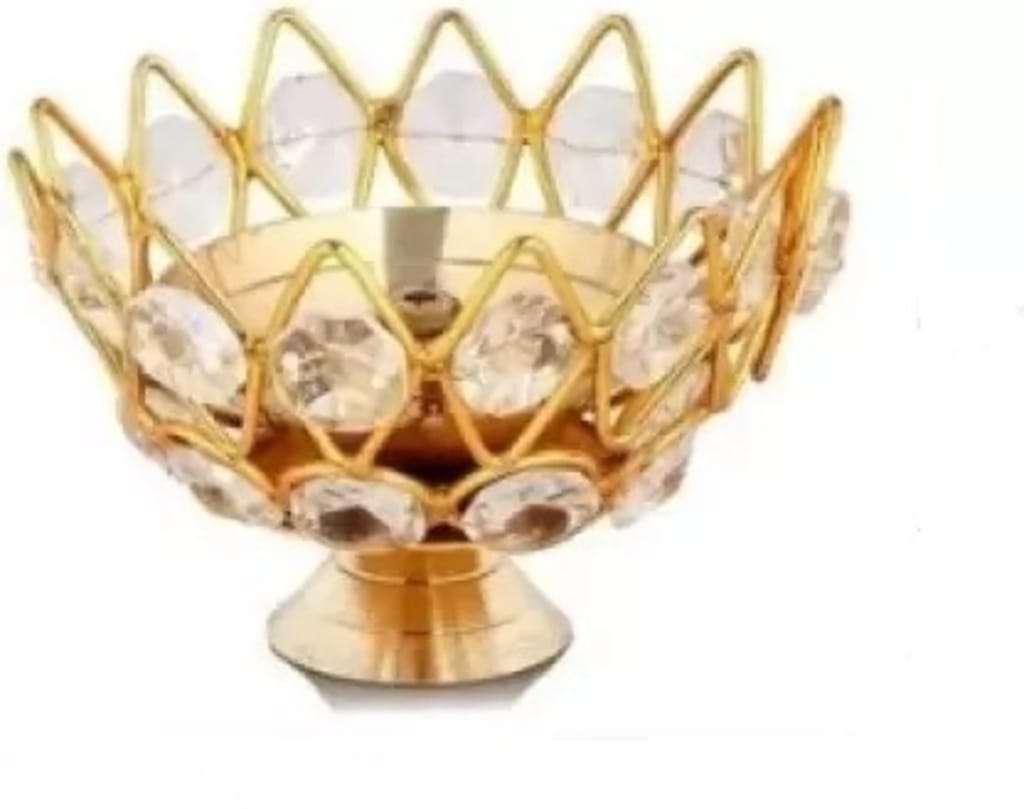 Affordable Home - - and - - Decor Brass with Crystal Lotus Diya for Home and Diwali Decoration C