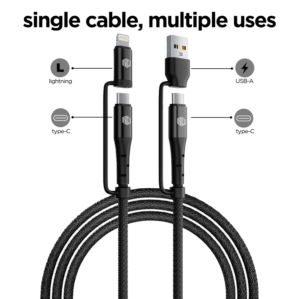Blaze Quad 100W 4 in 1 Cable (USB-A to Type-C to Type-C to Type-L)