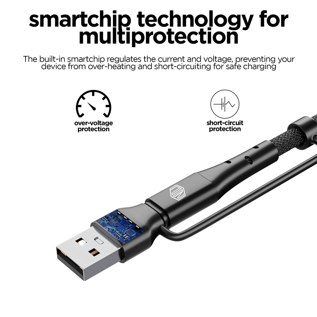Blaze Quad 100W 4 in 1 Cable (USB-A to Type-C to Type-C to Type-L)