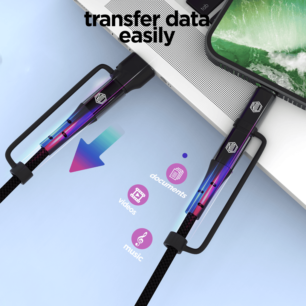 Blaze Quad 100W 4 in 1 Cable (USB-A to Type-C to Type-C to Type-L)