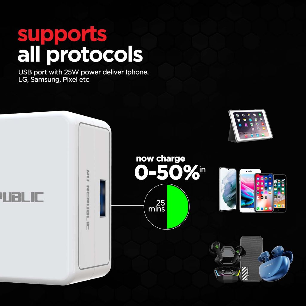 Sprint All In One 25W 5A Fast Charging Adapter with Cable (USB To Type-C)